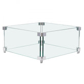 Gas Fire Pit Wind Guard for Square Fire Table 15 x 15 x 7 inch Clear Tempered Glass Shield 031 inch Thick with Hard Corner Bracket and Feet
